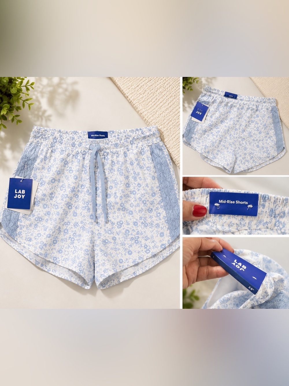 JoyLab Light Blue Floral Mid-Rise Women's Athletic Shorts 2.5”